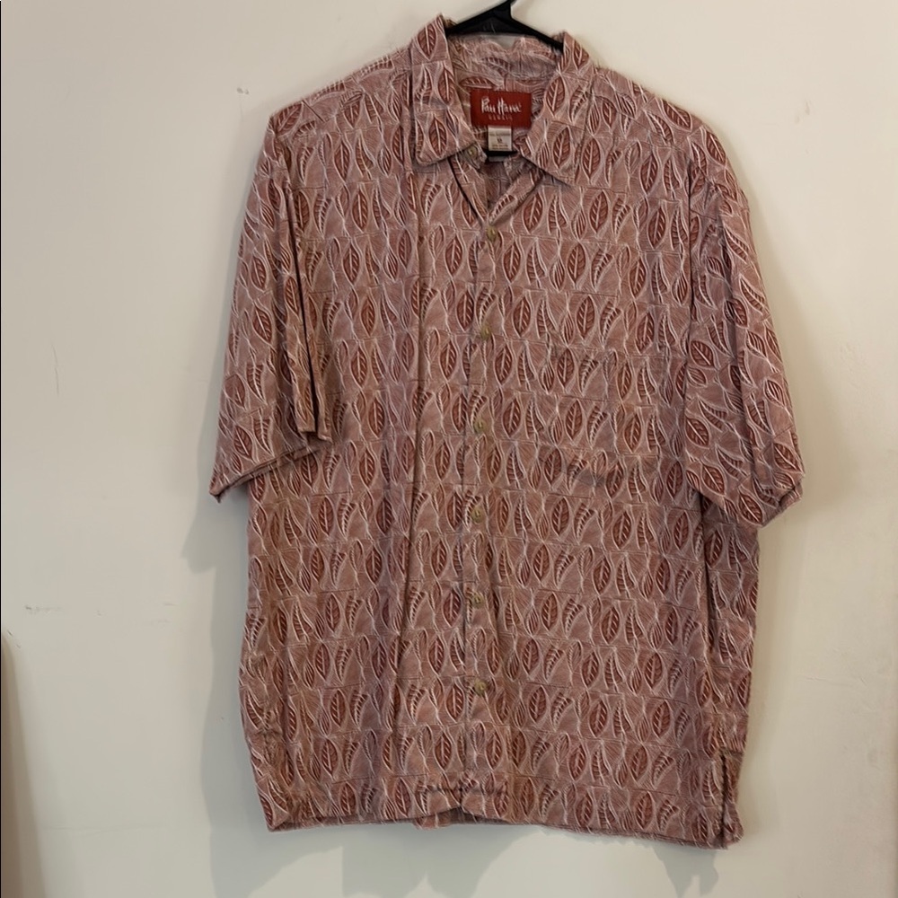 Vintage Pau Hana XL Men's Brown Patterned Hawaiian Shirt. brown leaves pattern.